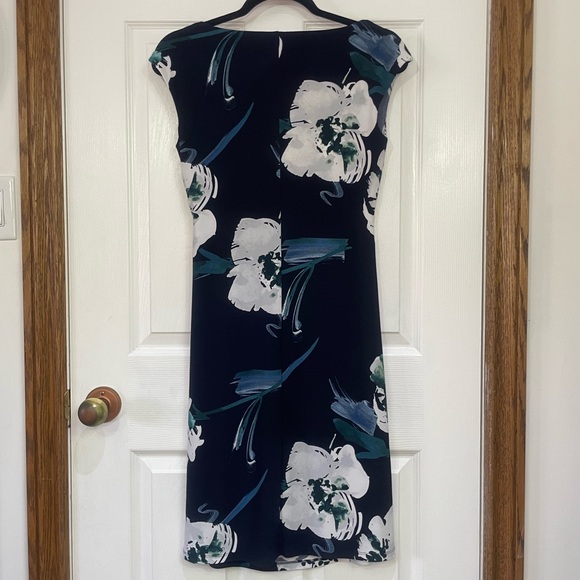Ralph Lauren Size: 4. Knee Length Black Floral Cowl Neck Ruched Cocktail Dress - Picture 4 of 5